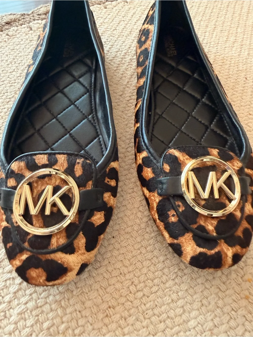 Michael Kors Leopard Calf-Hair Gold Logo Ballet Flats Women’s Sz 7